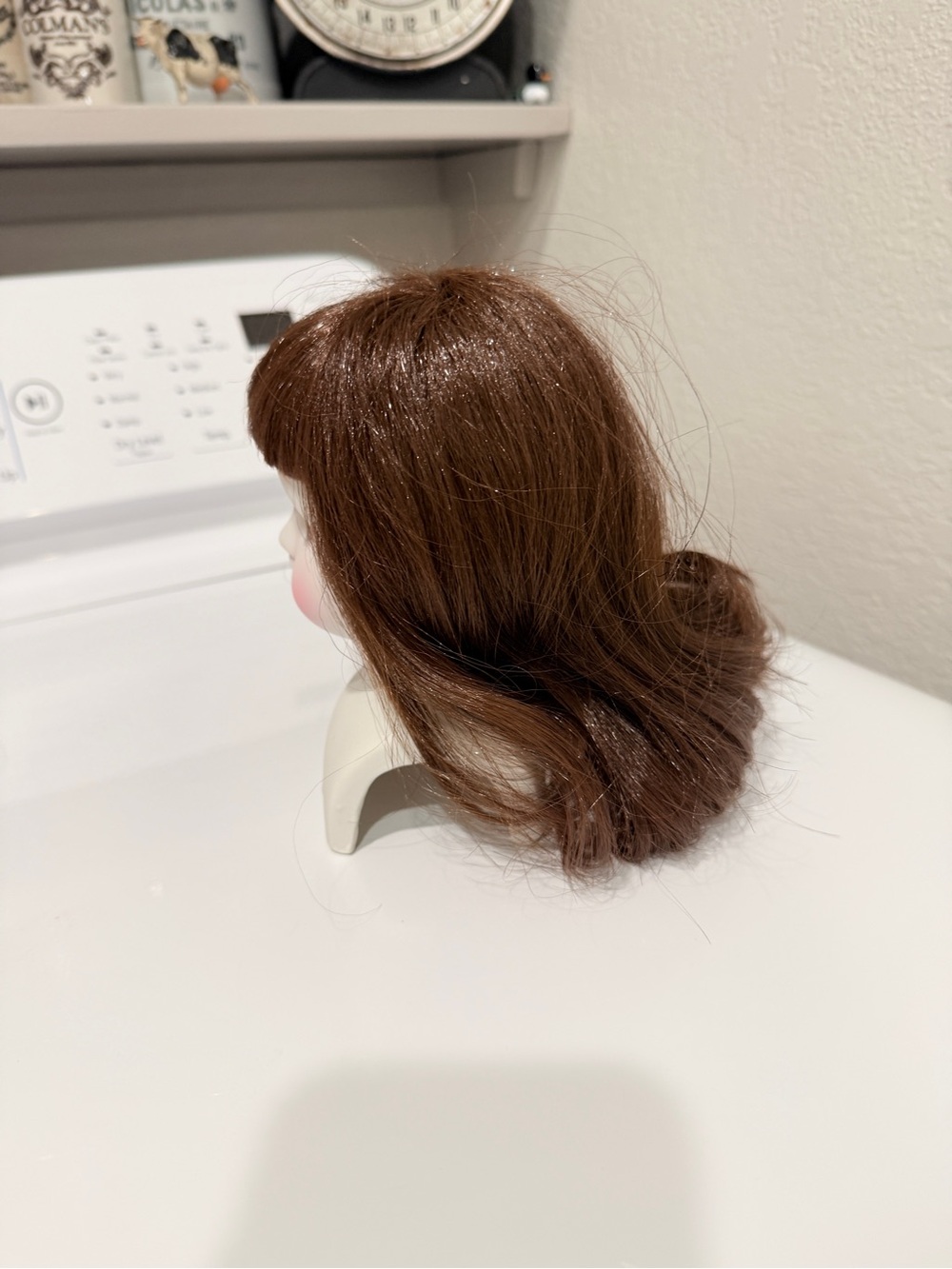 Vintage Porcelain Doll Head Display with Brown Hair-for Crafting - Picture 8 of 13